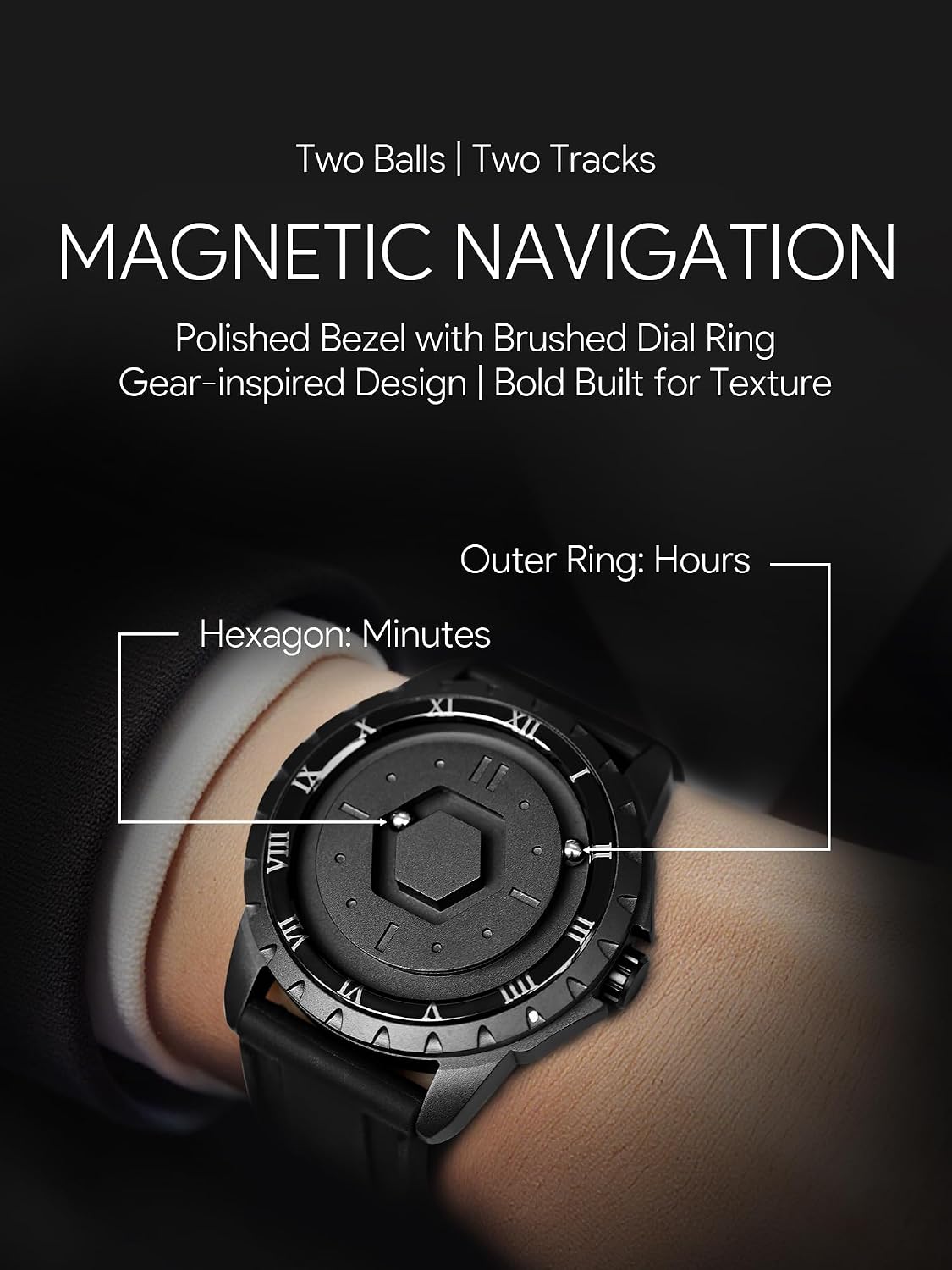 EUTOUR Reloj magnético para hombre Swiss Qtz 5ATM esfera de bola flotante