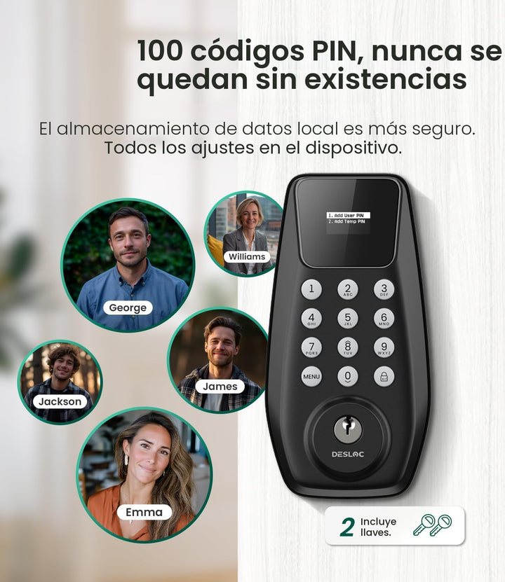 DESLOC Cerradura de puerta de entrada sin llave C100 con pantalla v...