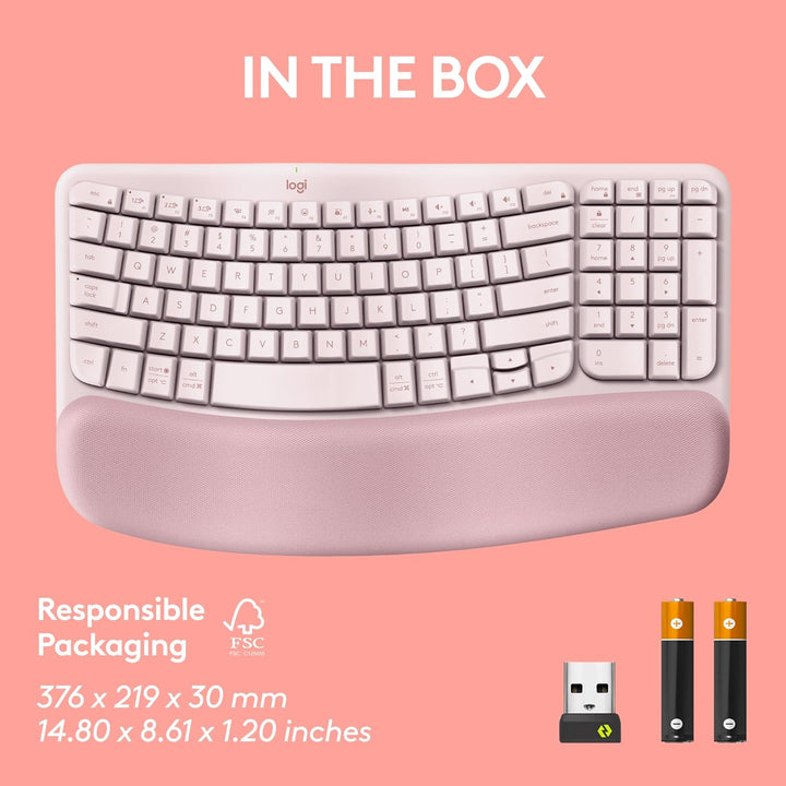 Logitech Wave Keys - Teclado inalámbrico ergonómico con reposamuñec...