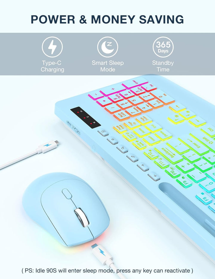 Combo de teclado y mouse inalámbricos, 9 efectos retroiluminados, r...