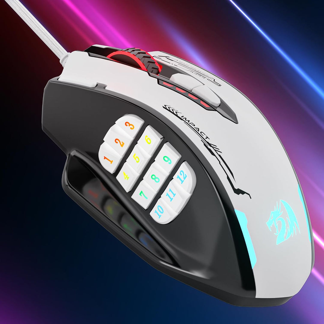 Redragon M908 Impact RGB MMO Mouse para juegos, ratón ergonómico co...