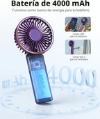 TUNISE Ventilador portátil de mano, 4000mAh, 180 ajustable, 6 veloc...