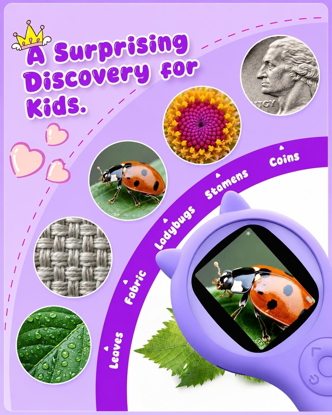 Microscopio para niños, lupa digital 500X, juguete para explorar STEM, color morado