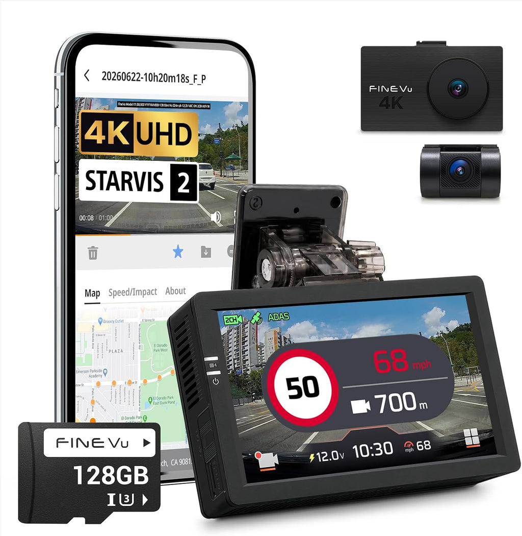 FineVu LX4K True 4K Dual Dash Cam frontal y trasera, STARVIS 2, tarjeta SD