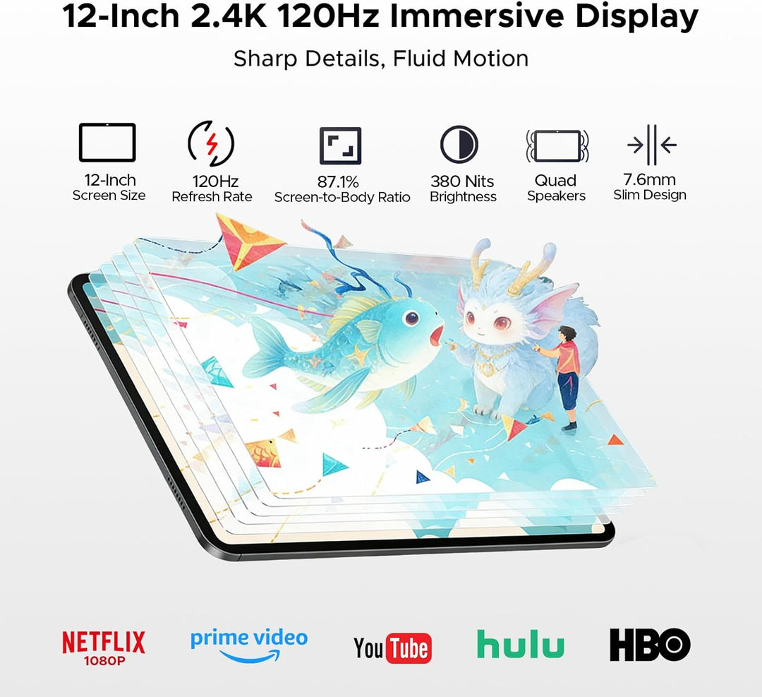 POPUX Tablet Android 12 Pulgadas 2.4K 120Hz, P12 Pro Android 16 Tab...