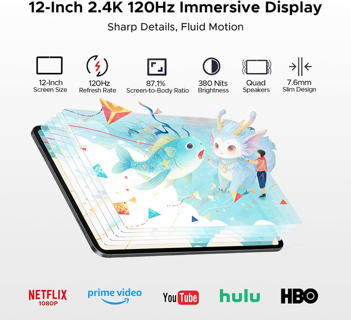 POPUX Tablet Android 12 Pulgadas 2.4K 120Hz, P12 Pro Android 16 Tab...