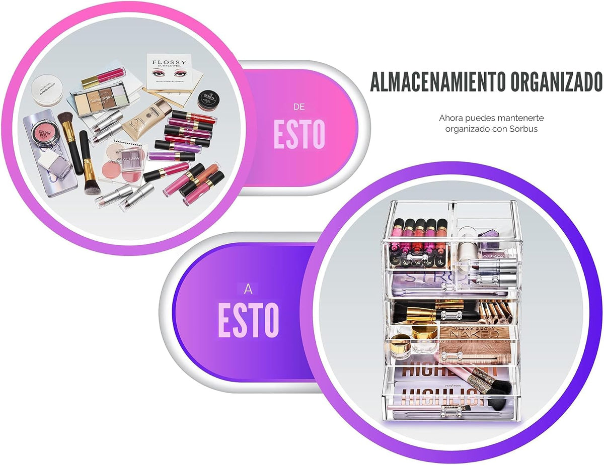 Sorbus Organizador de maquillaje de 6 cajones con cajones pequeños y anchos