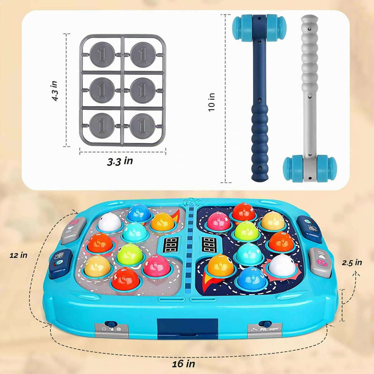WAYKEE Whack Game Mole, Juego de Bateo para Niños de 3-12 Años, Regalo Infantil para Niños y Niñas
