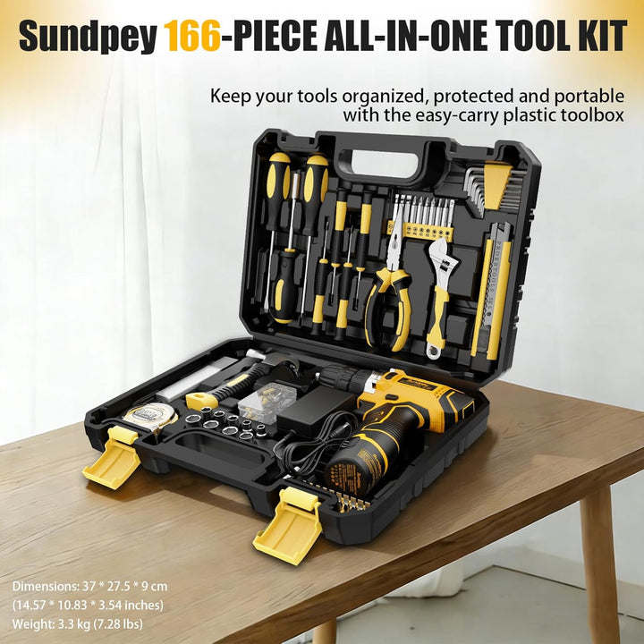 Sundpey Kit de herramientas para el hogar con taladro \u2013 Juego...