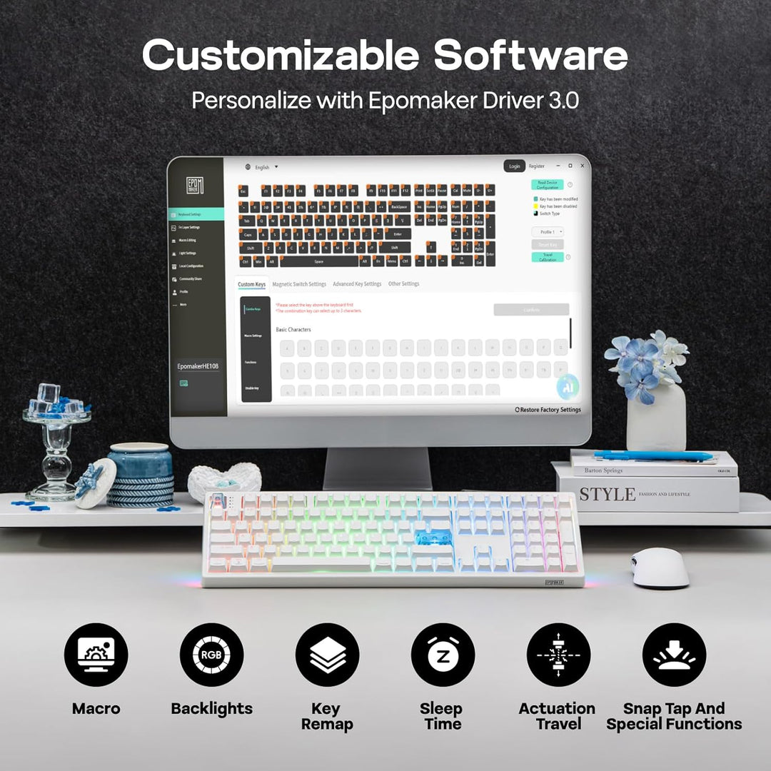EPOMAKER HE108 Wireless Gaming Keyboard, 8K Polling &amp; 10000mAh,...
