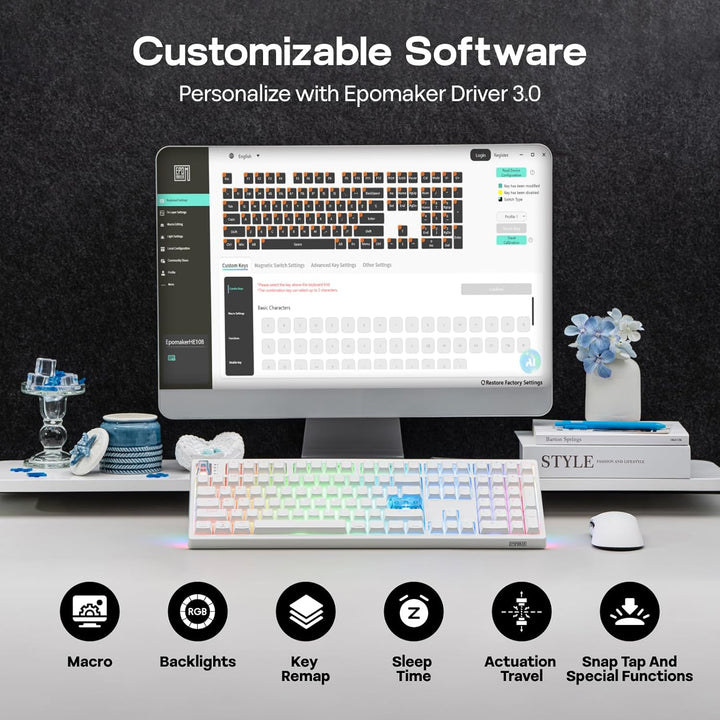 EPOMAKER HE108 Wireless Gaming Keyboard, 8K Polling &amp; 10000mAh,...