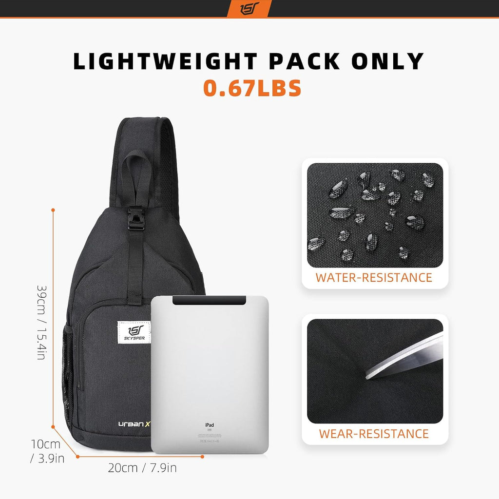 SKYSPER - Mochila cruzada con bloqueo RFID, mochila de bandolera, mochila de hombro, mochila de viaje y senderismo, para mujeres y hombres, Negro, Casual