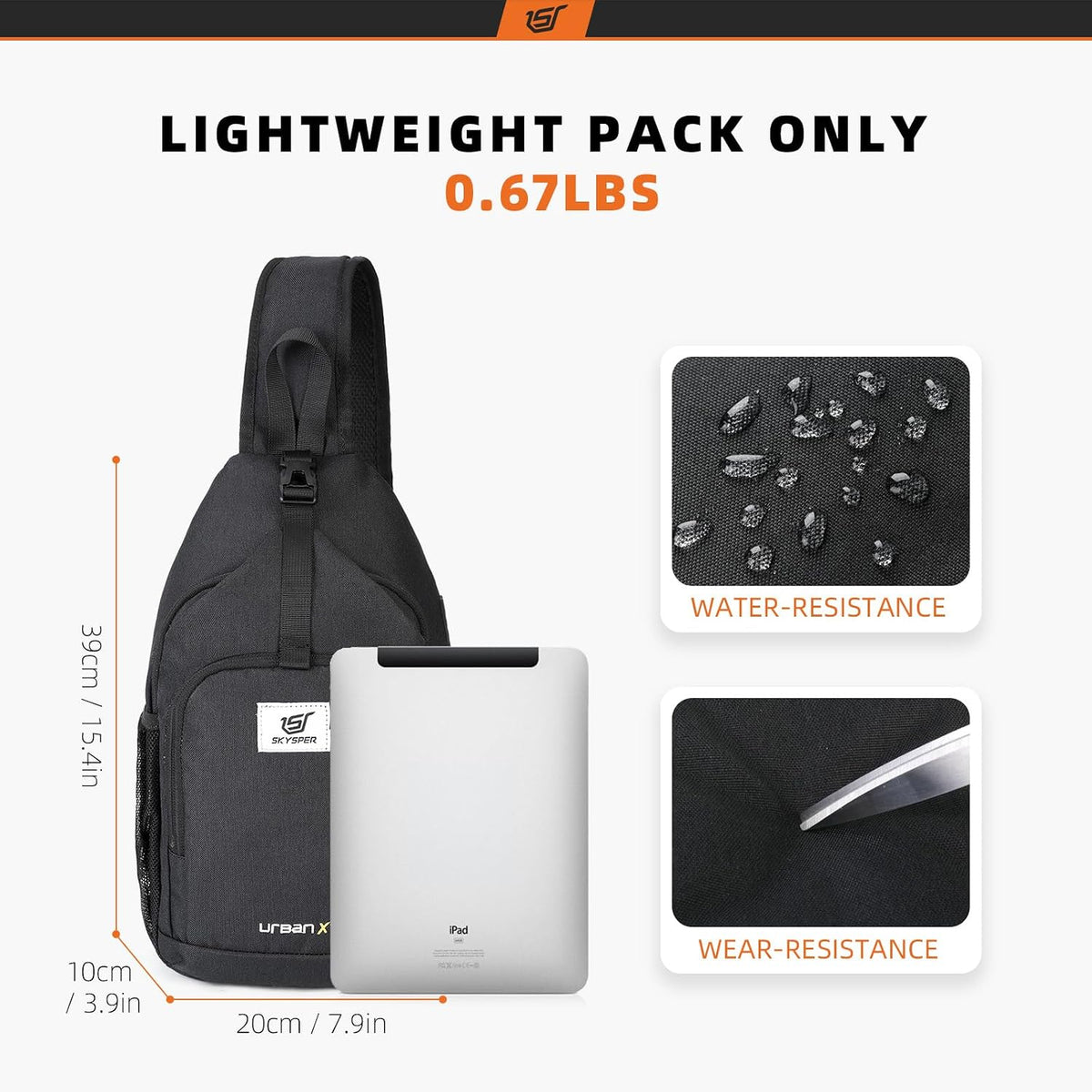 SKYSPER - Mochila cruzada con bloqueo RFID, mochila de bandolera, mochila de hombro, mochila de viaje y senderismo, para mujeres y hombres, Negro, Casual