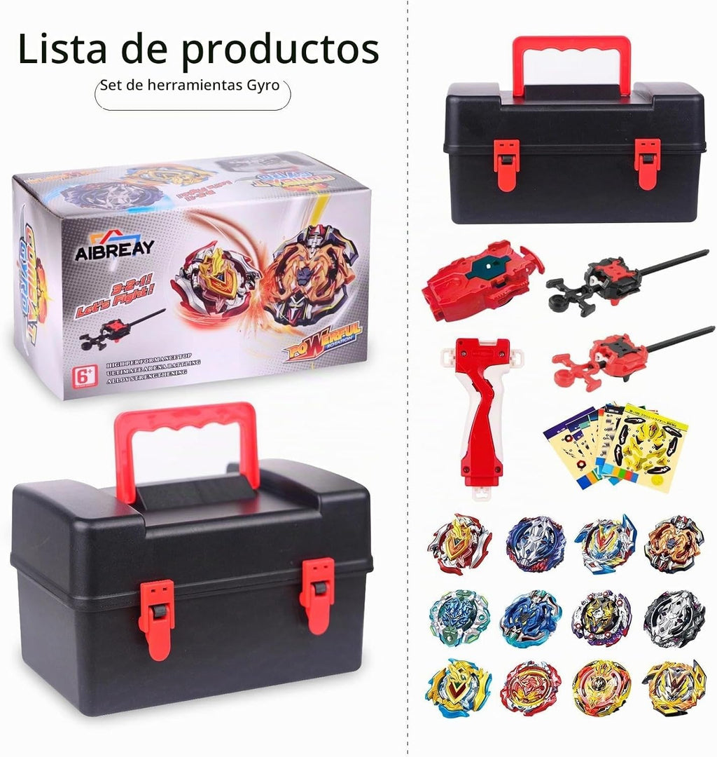 Battling Burst Top Set con 12 Spinning Tops, 3 Launchers & Grip Ages 6+