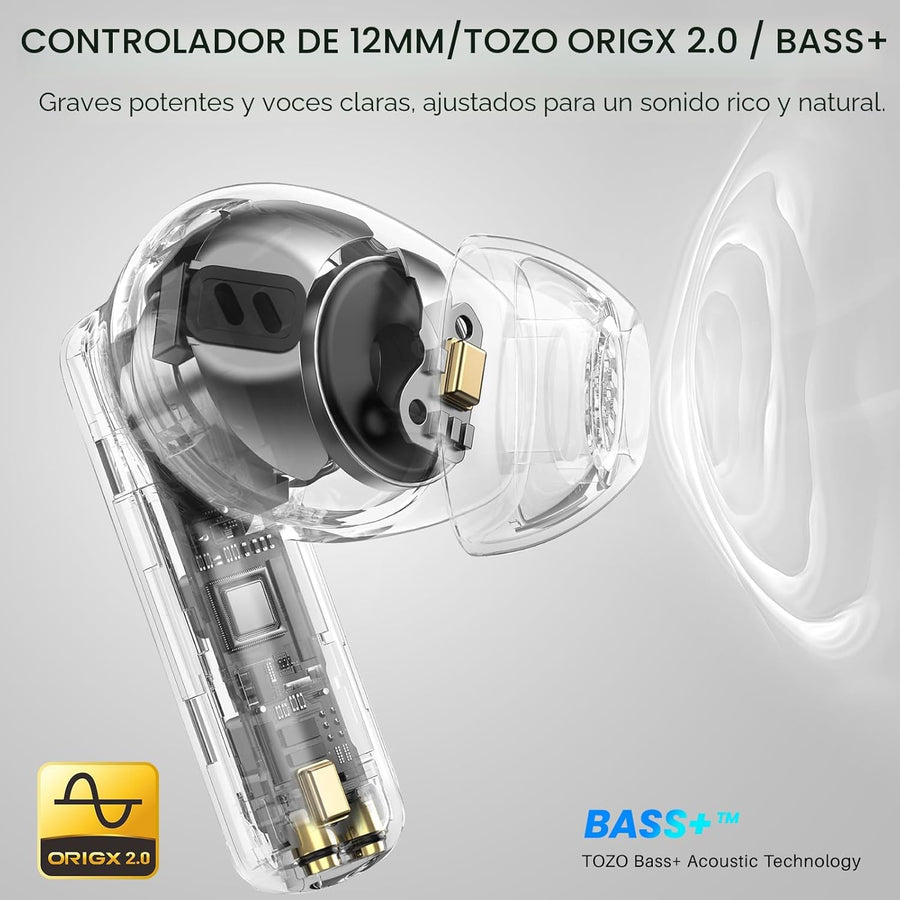 TOZO Auriculares inalámbricos híbridos con cancelación activa de ru...