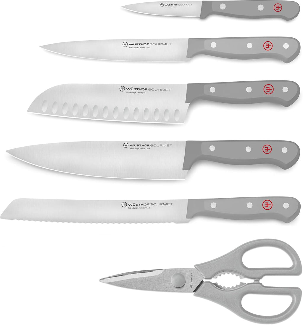 WÜSTHOF Gourmet Grey - Juego de bloque de cuchillos de 7 piezas, color blanco lavado