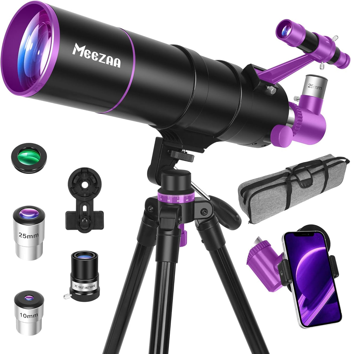 Telescopio para adultos de alta potencia, apertura de 3.543 in, 21.654 in, telescopios refractores portátiles para niños y principiantes en astronomía, observación de estrellas con trípode