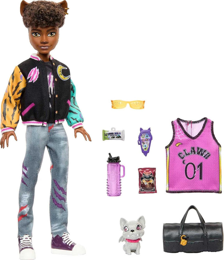 Muñeca de Monster High, muñeca Clawdeen Wolf con bulldog gárgola ma...