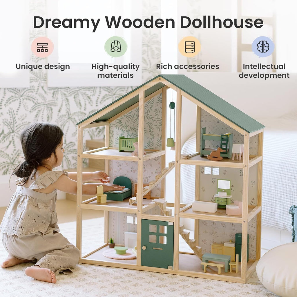 Tiny Land Casa de muñecas de madera para niñas - Casa de muñecas de madera