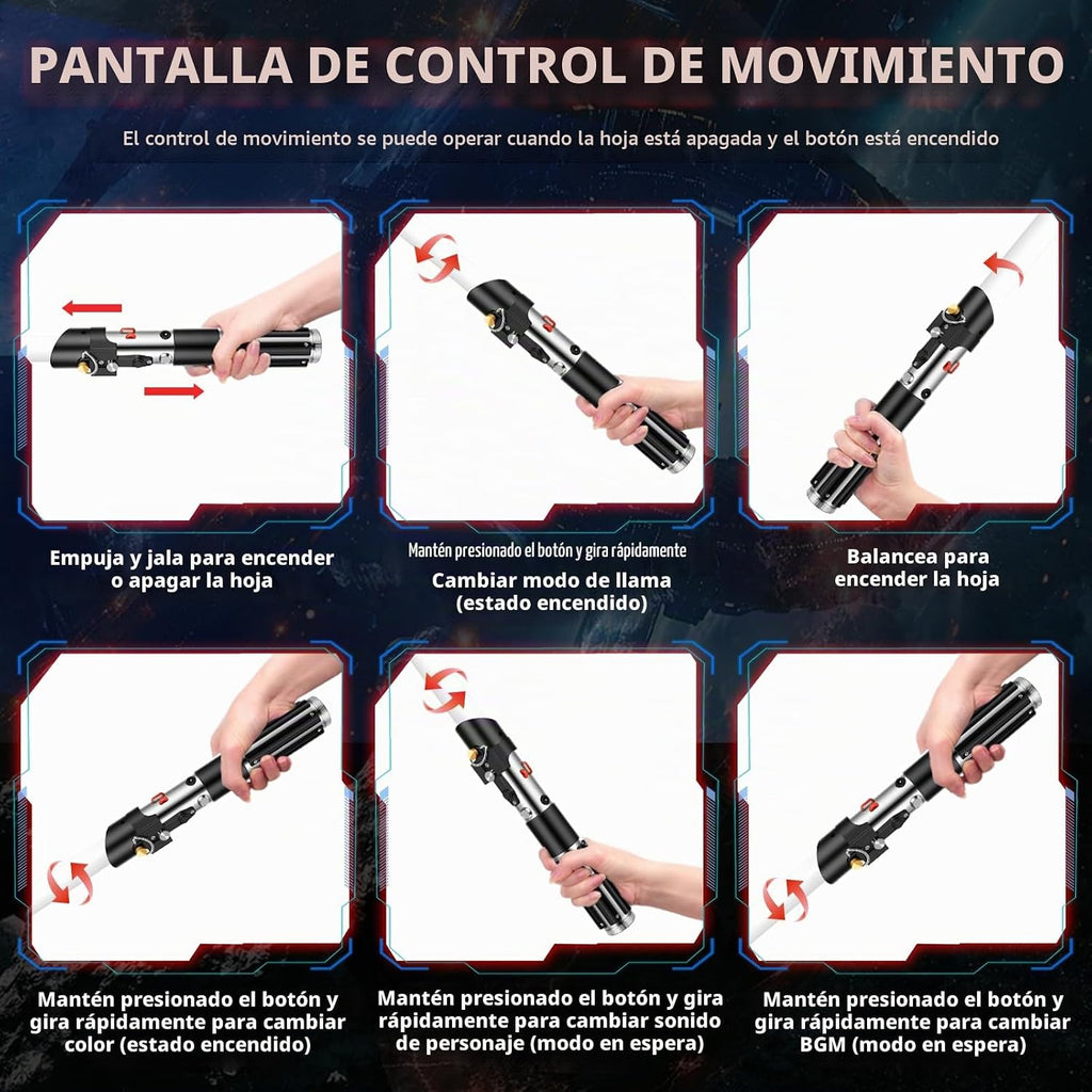 Sable de luz de duelo para adultos, empuñadura de metal con 12 colores RGB, 16 fuentes de sonido, control de movimiento suave, control de movimiento, recargable, sables de luz Force FX