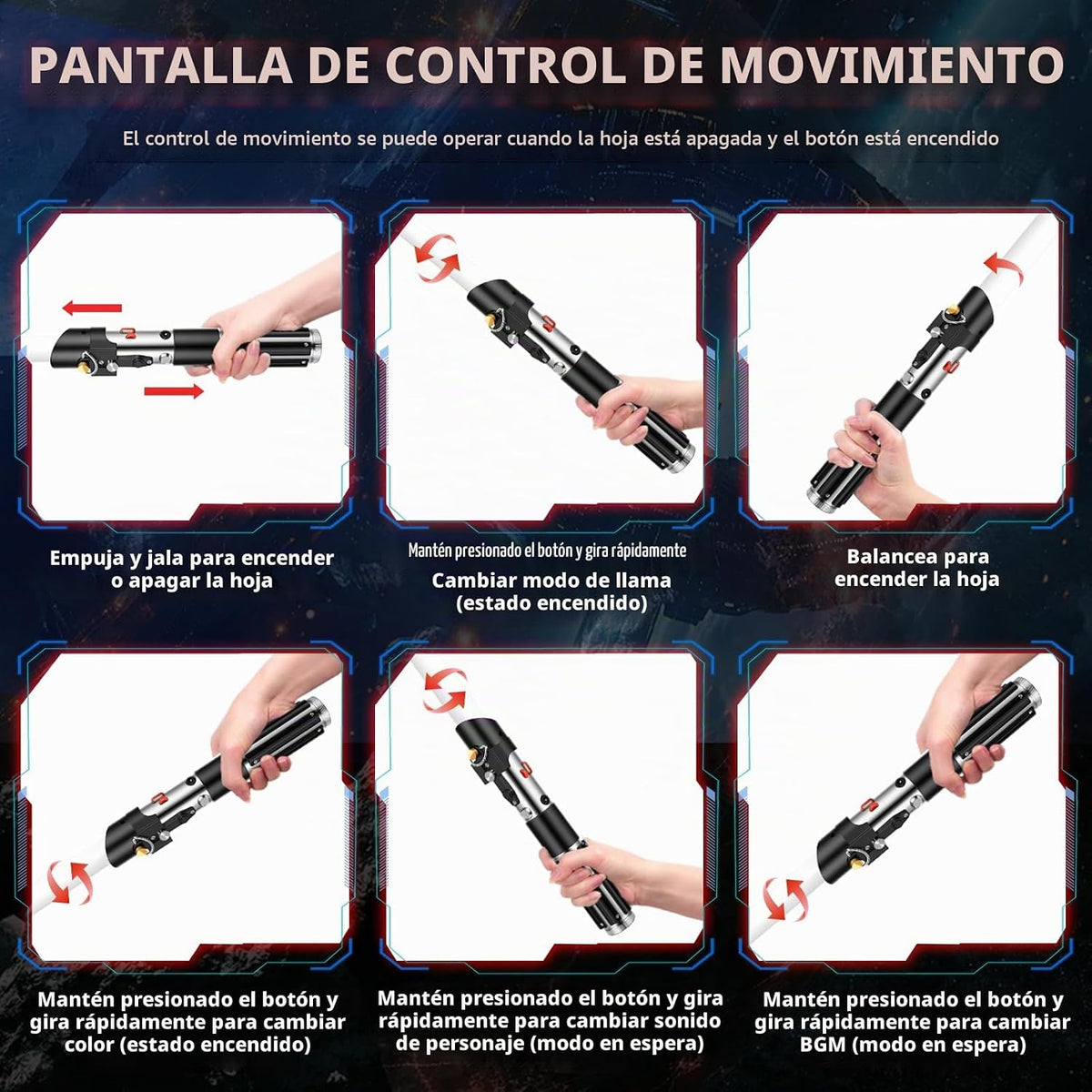 Sable de luz de duelo para adultos, empuñadura de metal con 12 colores RGB, 16 fuentes de sonido, control de movimiento suave, control de movimiento, recargable, sables de luz Force FX