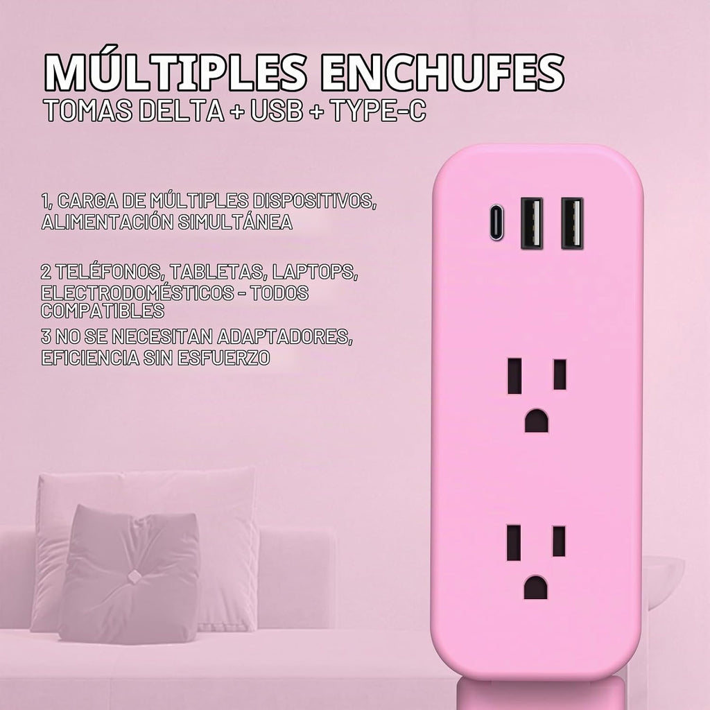 Extensor de toma de corriente eléctrica: cuenta con USB-A, USB-C y 2 salidas de CA, se extiende de 22 a 34 pulgadas, gira tomas de acceso de 180° de difícil acceso, enchufe de pared, mesitas de noche, sofás, escritorios y más