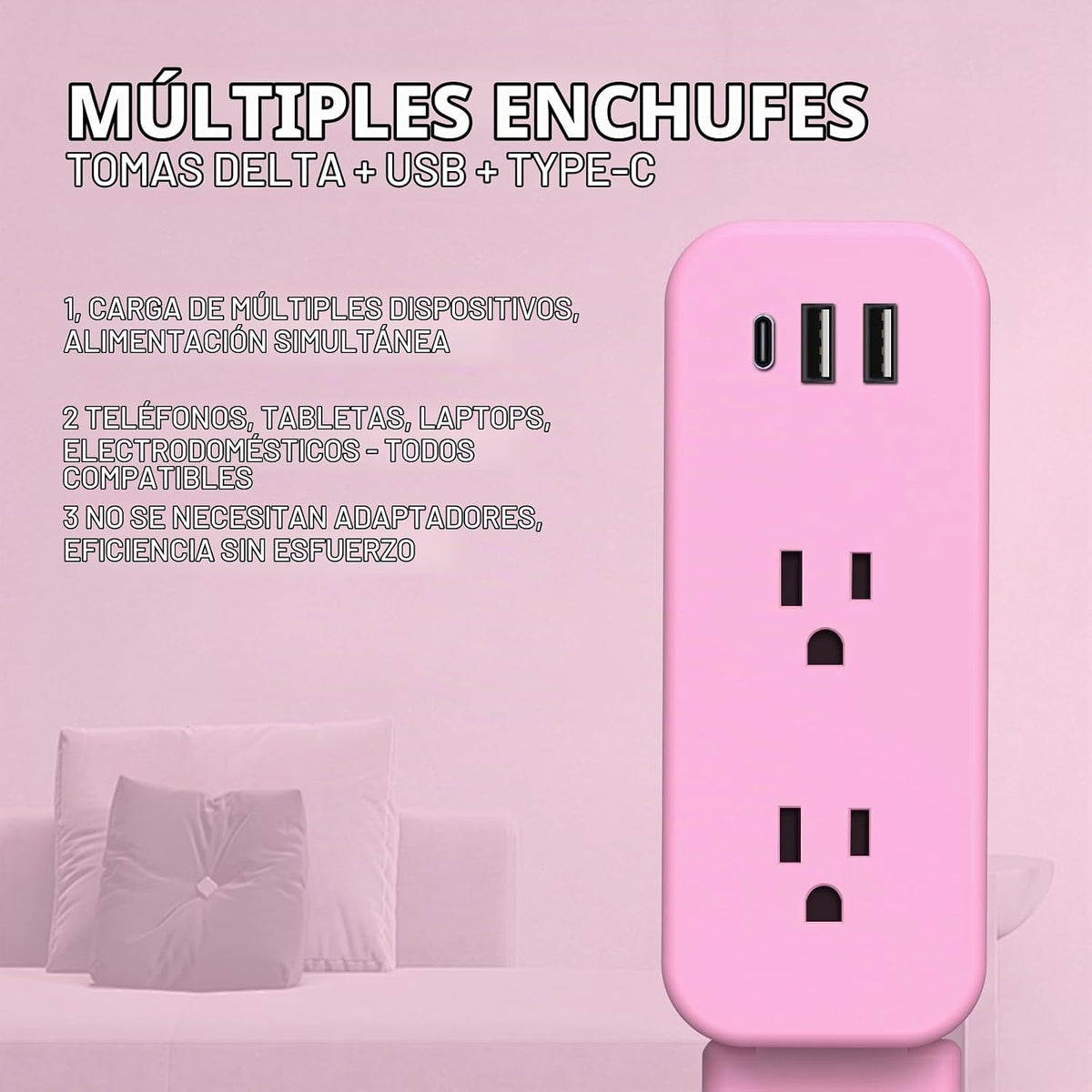 Extensor de toma de corriente eléctrica: cuenta con USB-A, USB-C y 2 salidas de CA, se extiende de 22 a 34 pulgadas, gira tomas de acceso de 180° de difícil acceso, enchufe de pared, mesitas de noche, sofás, escritorios y más