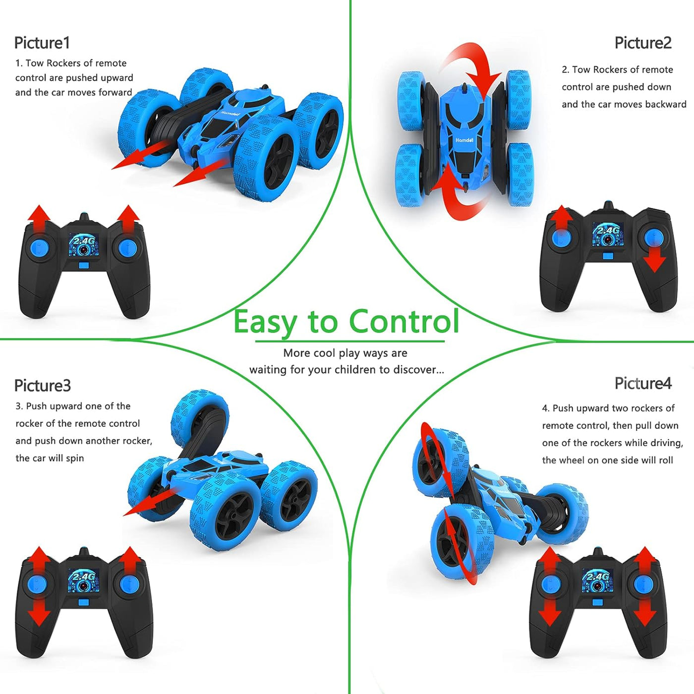 Hamdol Auto de control remoto para niños, auto de acrobacias RC gir...