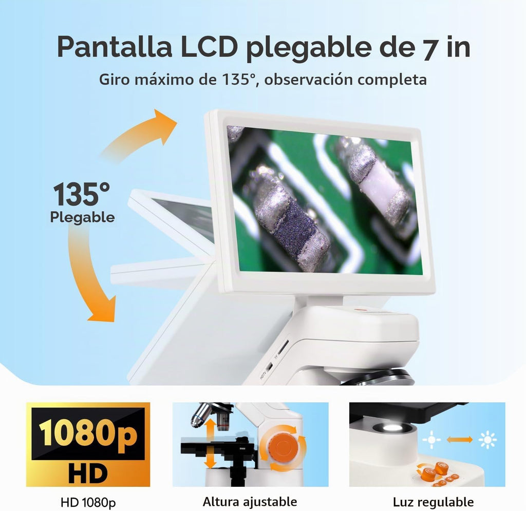 Microscopio digital MT3-4 1200X USB, pantalla de 7" para niños