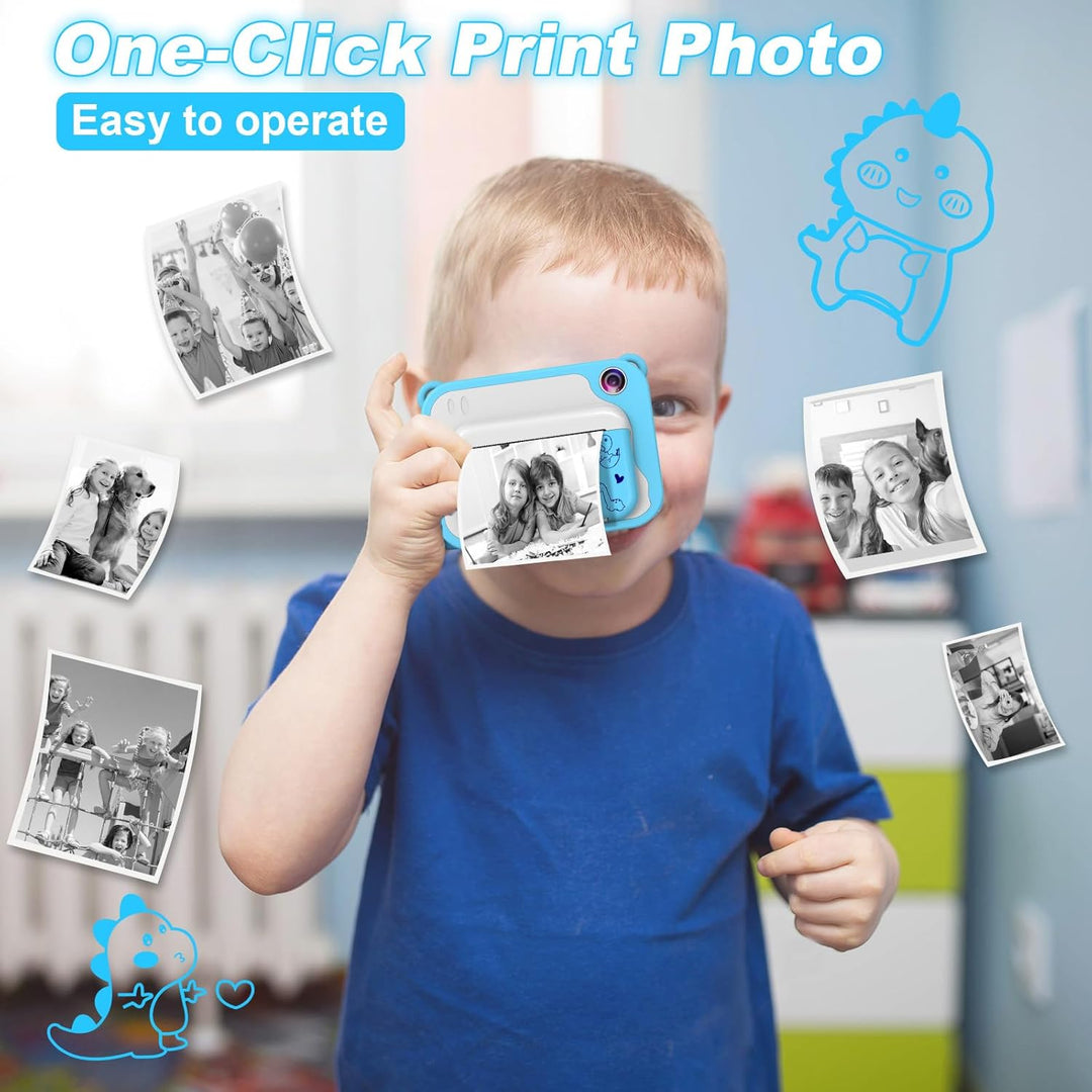 Cámara para niños con impresión instantánea, video de 1080P, tarjet...
