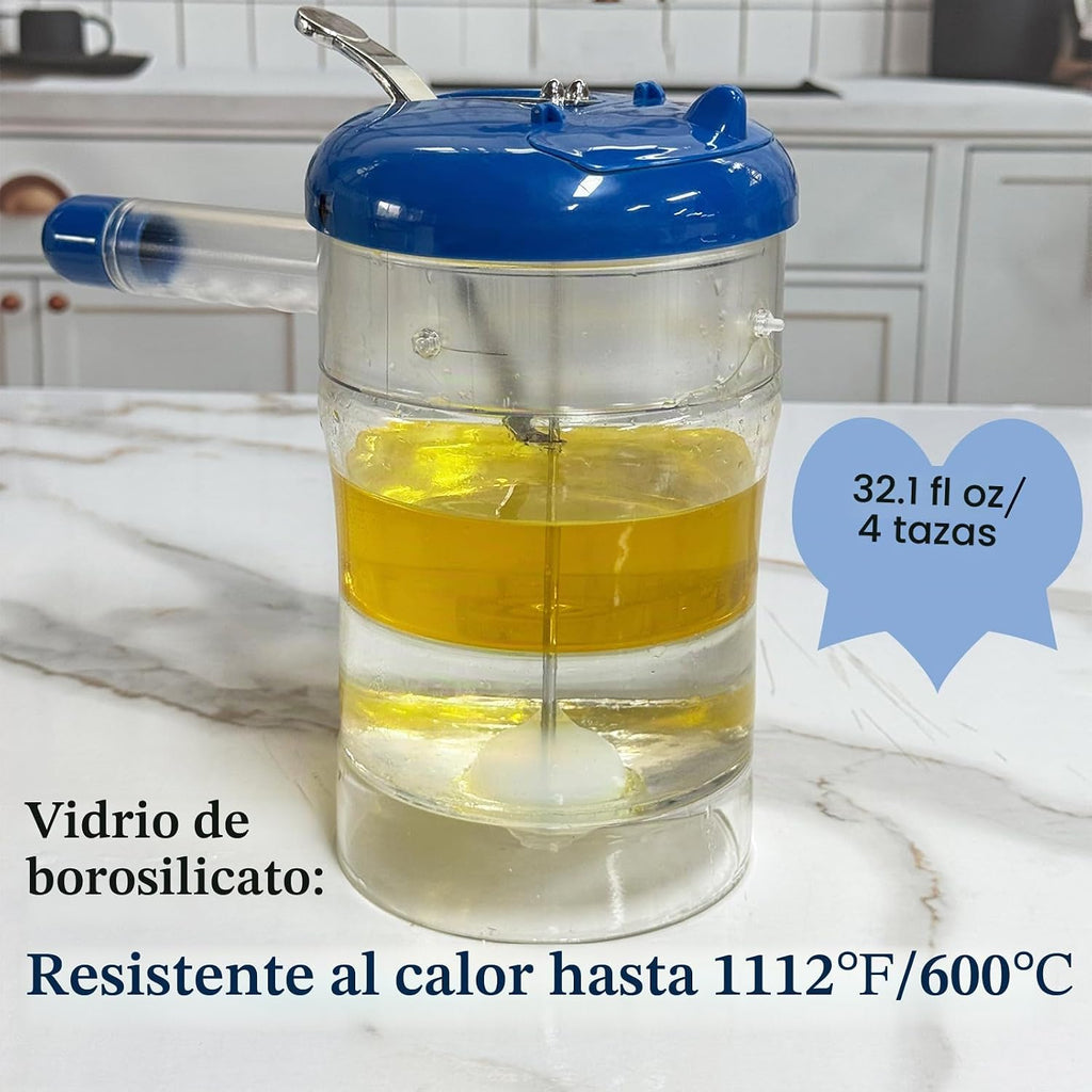 Separador de salsa de grasa de vidrio, 4 tazas, filtro de acero inoxidable