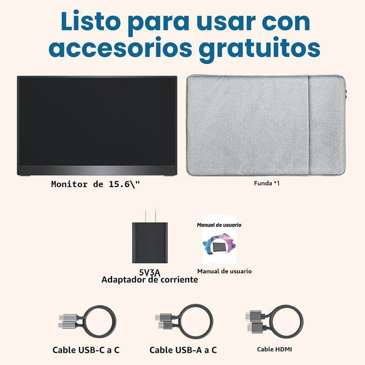 kksmart Monitor portátil de 15.6 pulgadas 1080P FHD 88% sRGB 60Hz,...