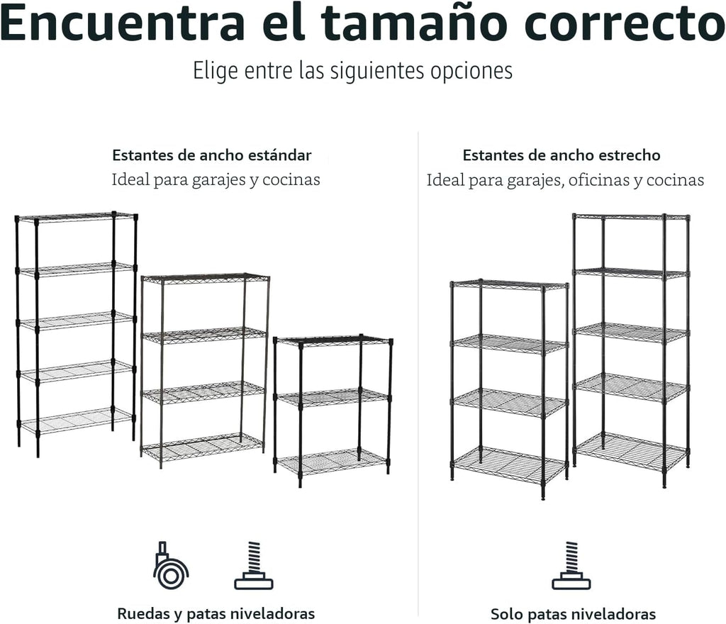 Amazon Basics Estantes de almacenamiento de alambre de acero resistentes ajustables con 5 estantes para garaje, cocina, fácil montaje, 36 x 14 x 72 pulgadas, color negro