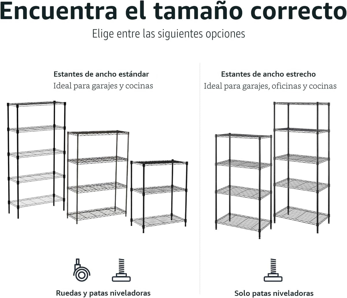 Amazon Basics Estantes de almacenamiento de alambre de acero resistentes ajustables con 5 estantes para garaje, cocina, fácil montaje, 36 x 14 x 72 pulgadas, color negro