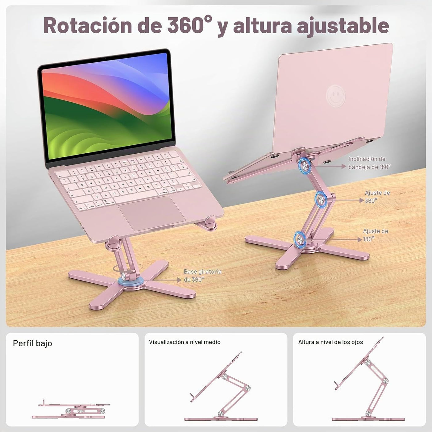 OMOTON Soporte elevador giratorio de 360° para laptop, soporte ergo...