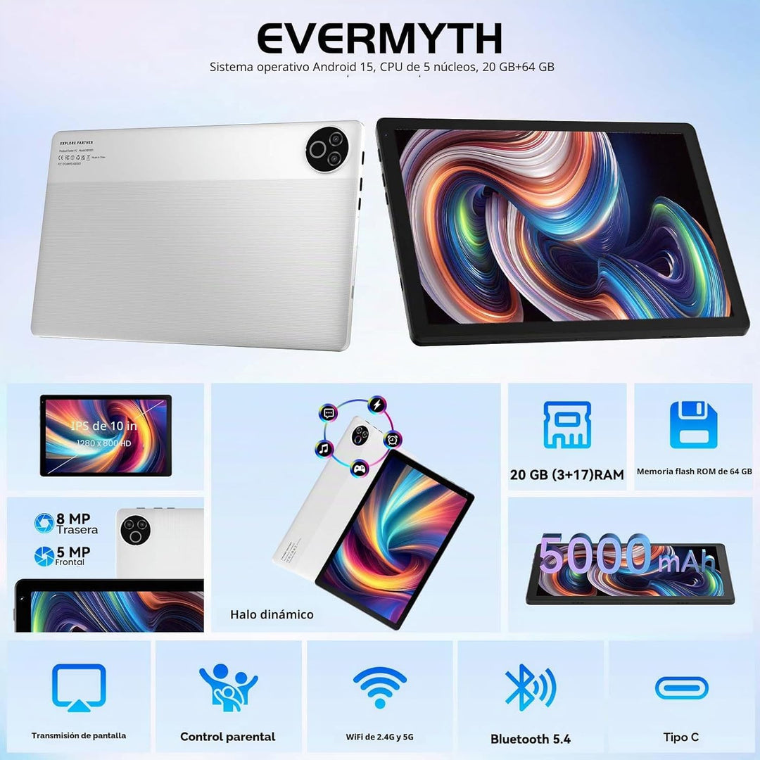 Tablet Android 15 de 10 pulgadas, 20 GB de RAM 64 GB ROM 1 TB expan...