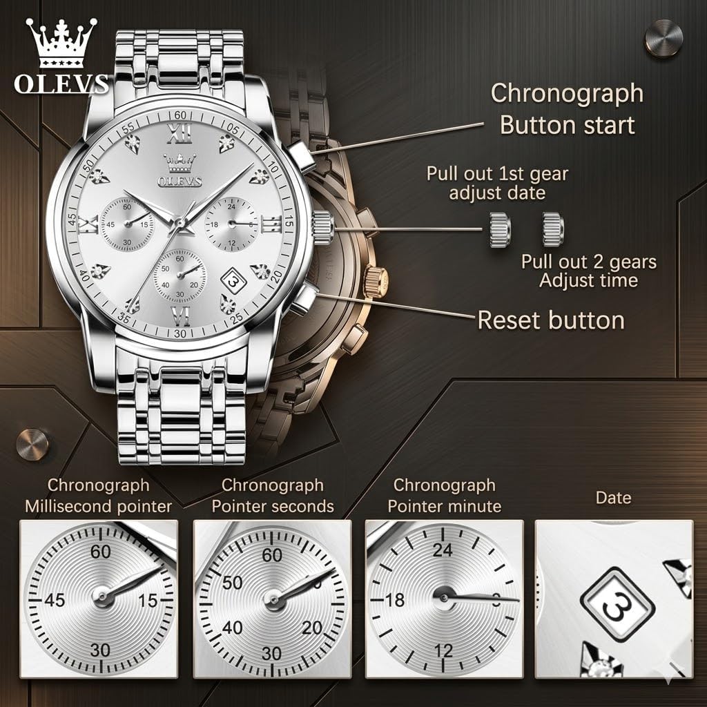 OLEVS Reloj multifunción para hombre, cronógrafo luminoso impermeable con