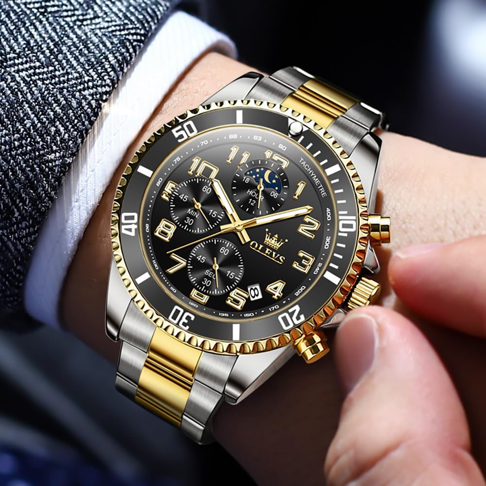 OLEVS Relojes para hombre, de cara grande, de acero inoxidable, resistente al agua, con fecha, analógicos, de cuarzo, modernos, de negocios, relojes de pulsera para hombre