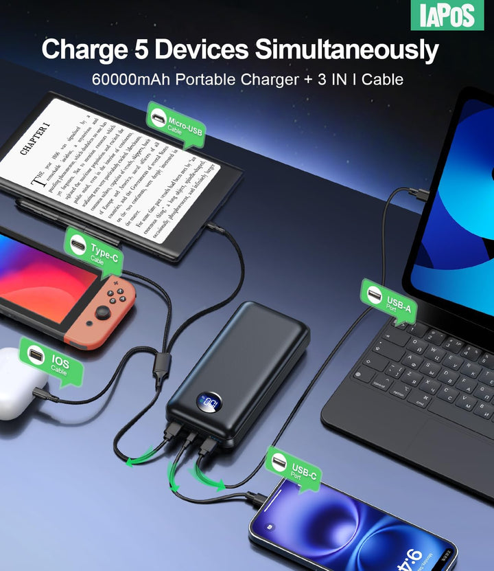 Cargador portátil de batería de 60,000 mAh, cargador de teléfono de...