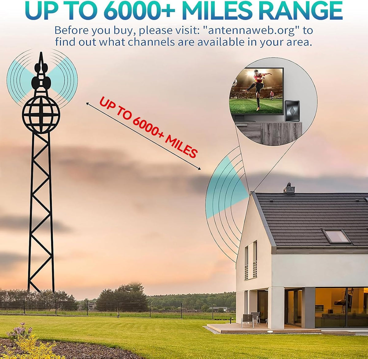 Antena de TV inteligente 2026 para interiores, rango de más de 6000 millas