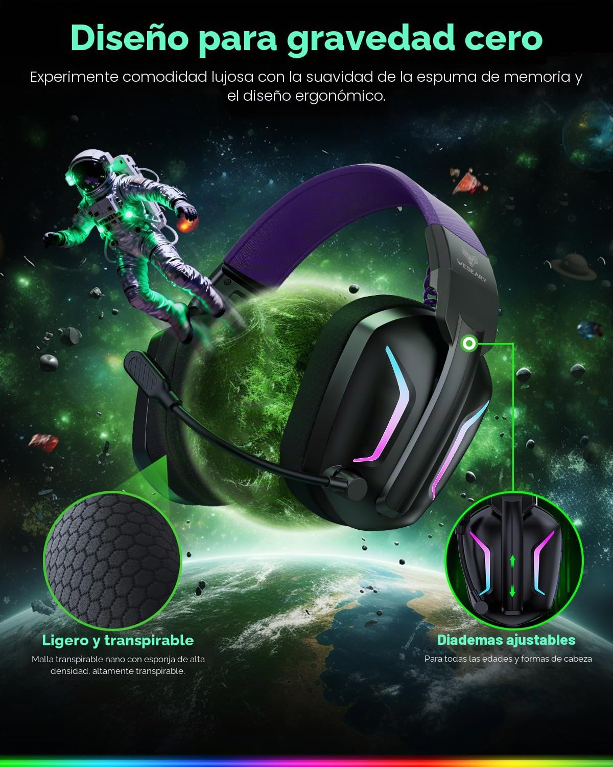 WESEARY Auriculares inalámbricos para juegos para PS5, PS4, PC, Switch y