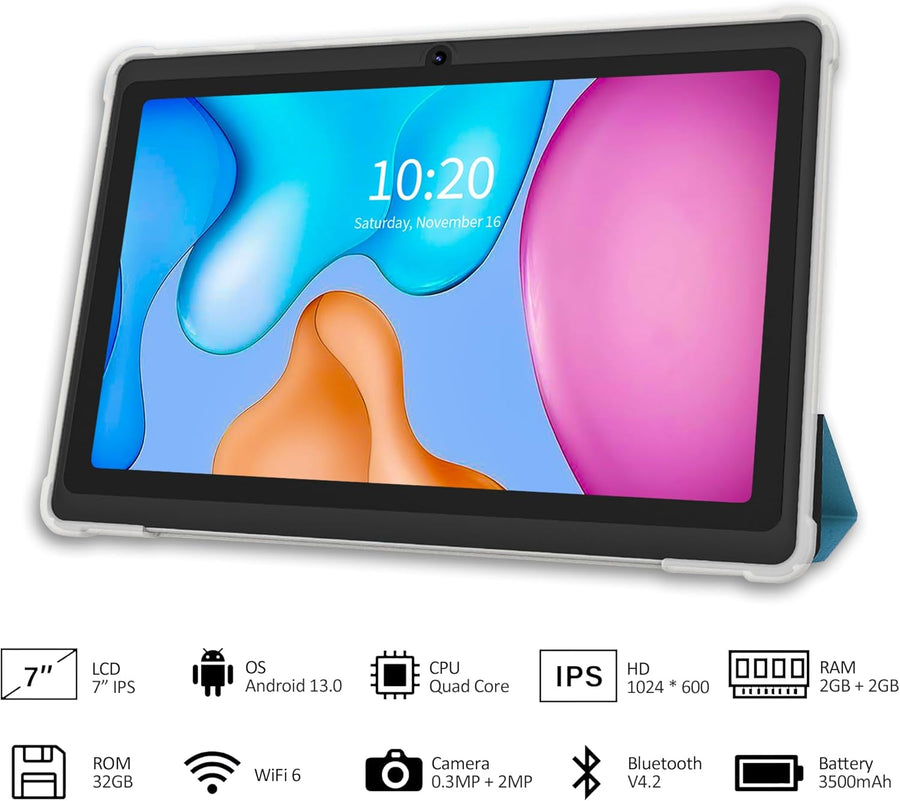 VOLENTEX Tablet de 7 pulgadas, Quad Core Android 13 OS, 32GB ROM, W...