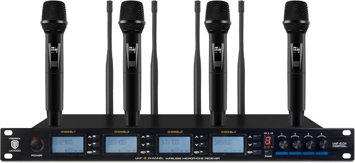 PRORECK UK-4000 UHF Sistema de micrófono inalámbrico de 4 canales c...