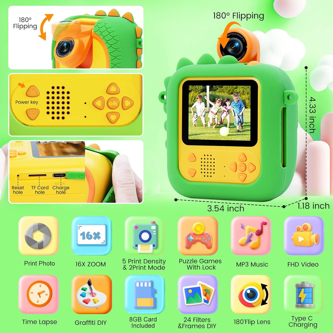 Cámara para niños con impresión instantánea para niñas y niños, 108...