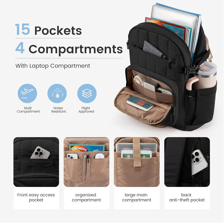 LOVEVOOK Mochila acolchada para laptop para mujer, Negro, 17 pulg.,...