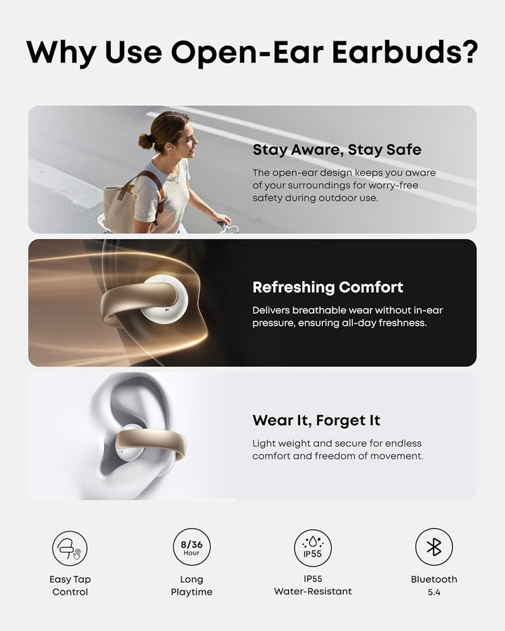 Soundcore AeroClip by Anker, auriculares de oreja abierta, auricula...