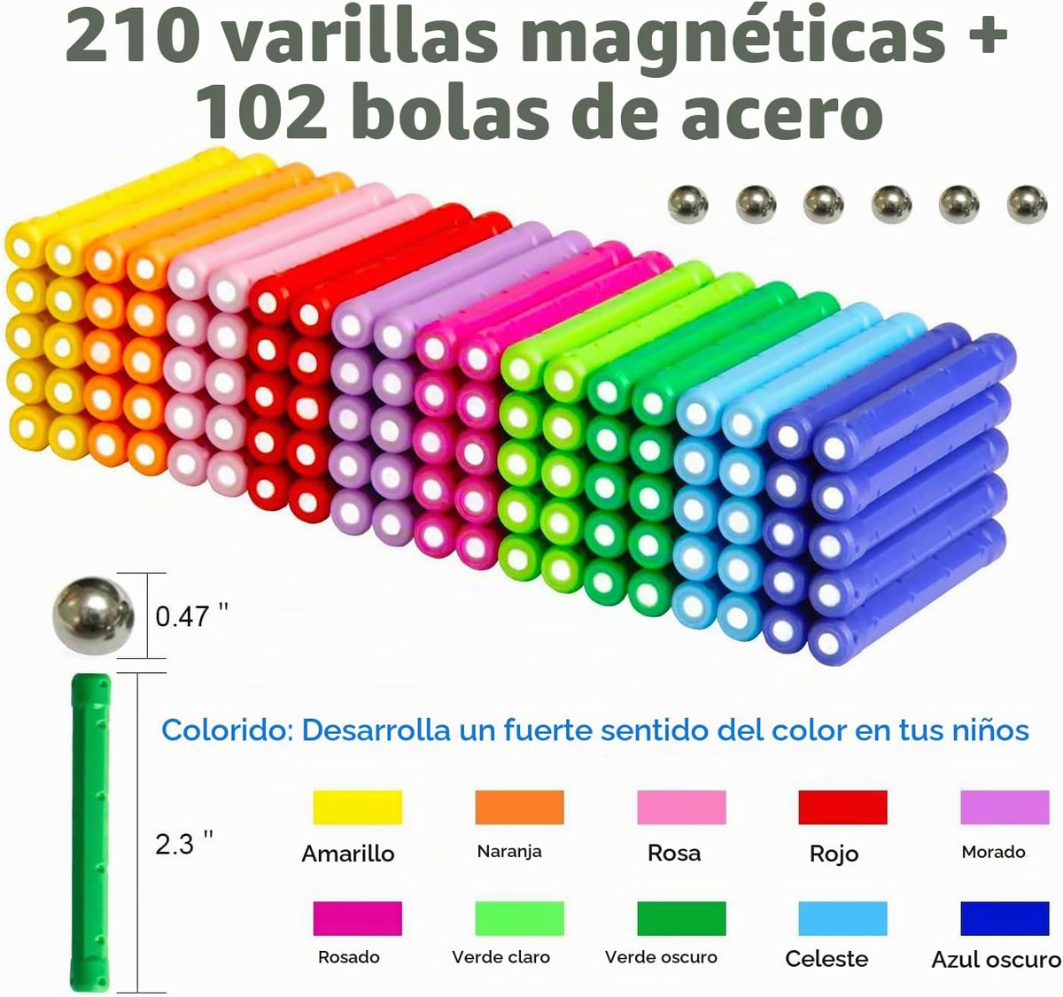 Juego de 312 piezas de varillas magnéticas de construcción, juguetes educativos magnéticos, juguetes de apilamiento magnético STEM, juguete de construcción no tóxico, rompecabezas 3D con
