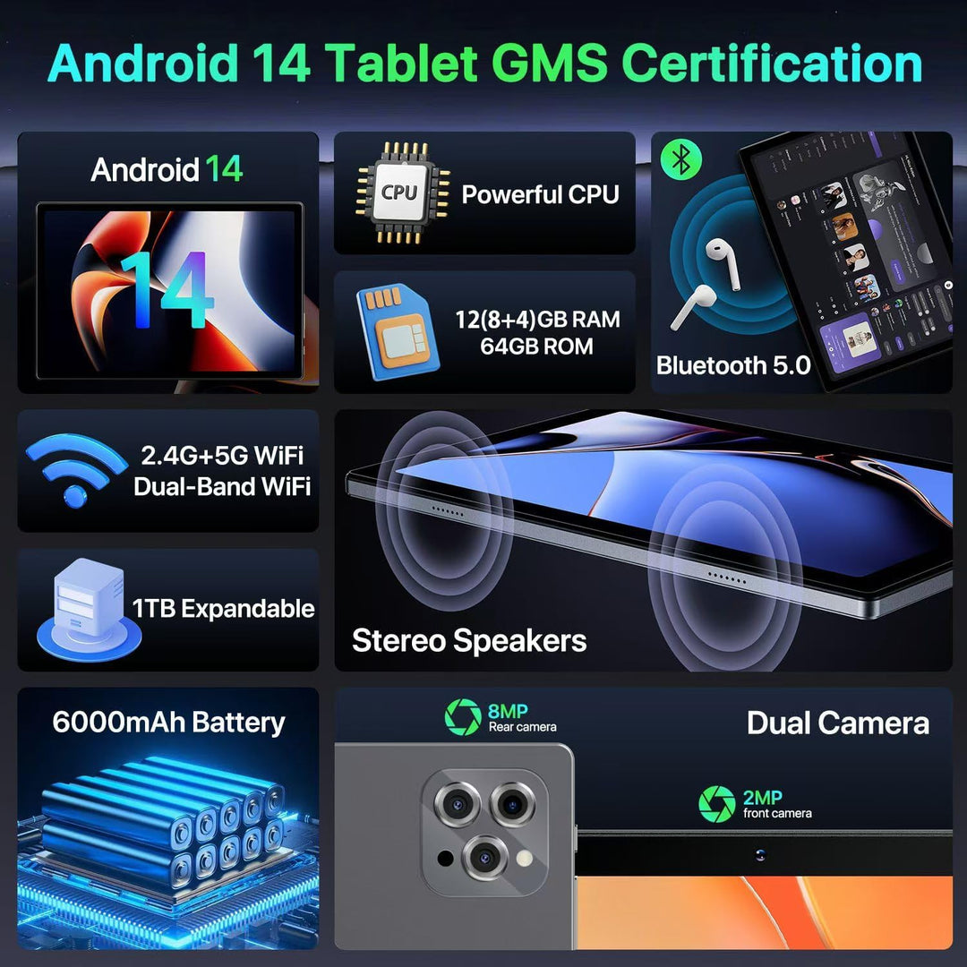 Tuotatop Tablet Android 2026 con Gemini AI, 12GB+64GB+1TB Expand, t...