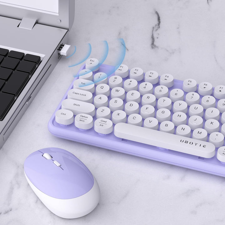 UBOTIE Teclado inalámbrico colorido para computadora y mouse óptico...