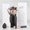 Niré Beauty Artistry Set de brochas de maquillaje profesionales, Negro y oro rosa.
